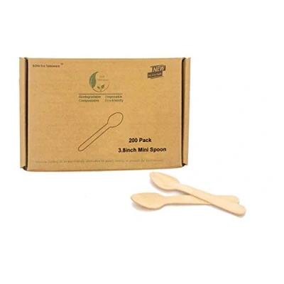 Afbeelding van Wegwerpbestek van natuurlijk bakhout, mini lepels hout, 9,7 cm, wegwerplepel, houten ijsschep, 200 stuks voor yoghurt, ijs, dessert