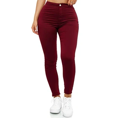 Afbeelding van Elara Chunkyrayan Jeans voor dames, hoge taille, slim fit, Bordeaux rood