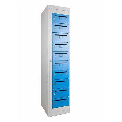 Afbeelding van Stalen Postkast Grijs Frame Blauwe Deuren