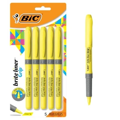 Afbeelding van BIC Brite Liner Grip 5 punts markeerstiften, blauw, geel, 12 stuks