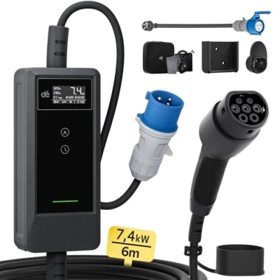 Afbeelding van dé Wallbox/station de charge mobile 7,4 kW [6 m, monophasée] 6 32 A Câble CEE 32A vers type 2 avec puissance réglable Ev Charger Wallbox pour modèle Y/3 e tron et BEV/PHEV