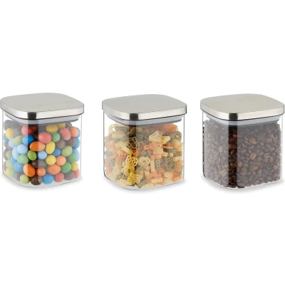 Afbeelding van Relaxdays voorraadpot met deksel set van 3 bewaarpotten 600 ml luchtdicht glas
