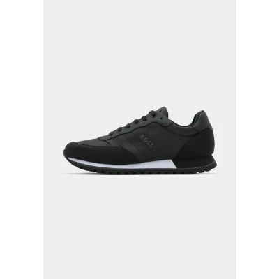 Afbeelding van BOSS Parkour L Runn sneakers van materiaalmix met veters en logo in reliëf, zwart.