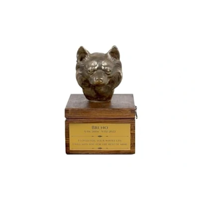 Afbeelding van Langharige Chihuahua urn hond met hondenbeeldje gepersonaliseerde hondenurn
