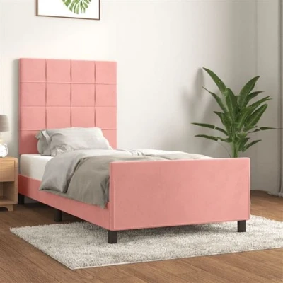 Afbeelding van vidaXL Bedframe met hoofdeinde fluweel roze 90x190 cm