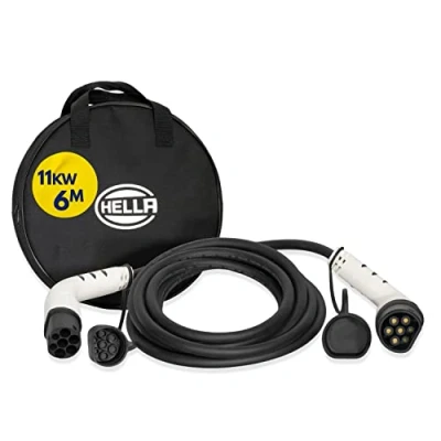 Afbeelding van HELLA 8KE 358 255 061 oplaadkabel voor elektrische auto&#039;s EV en Hybrid Plug in 16A Fasen: 3 11KW Lengte laadkabel: 6m Laadstekker type 2 wit