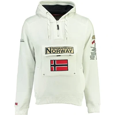 Afbeelding van Geographical Norway GYMCLASS Hoodie voor heren, kangoeroezak, met merklogo en lange mouwen, Wit