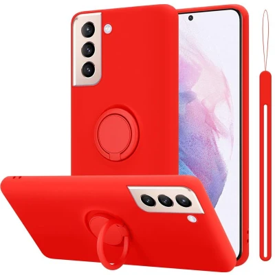 Afbeelding van Cadorabo Hoesje geschikt voor Samsung Galaxy S21 PLUS in LIQUID ROOD Beschermhoes van flexibel TPU silicone Case Cover met ring