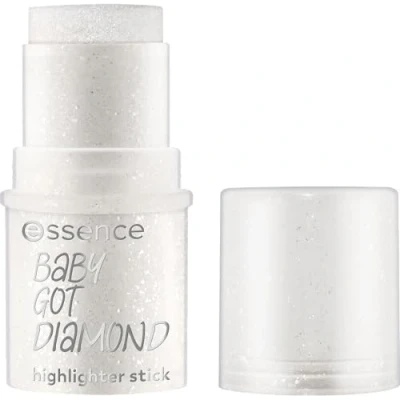 Afbeelding van essence BABY GOT DIAMOND Highlighter Stick zilver, glanzend, glinsterend, veganistisch, zonder parfum, conserveringsmiddelen, parabenen, per stuk verpakt (5,4 g)