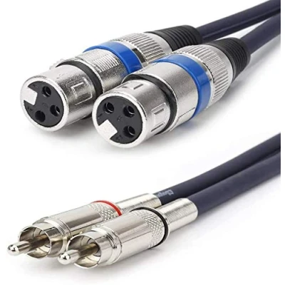 Afbeelding van 2 xXLR vrouwelijke kabels naar x RCA kabel, dubbele adapter, XLR microfoon, hifi audiokabel, kabel (2 m)