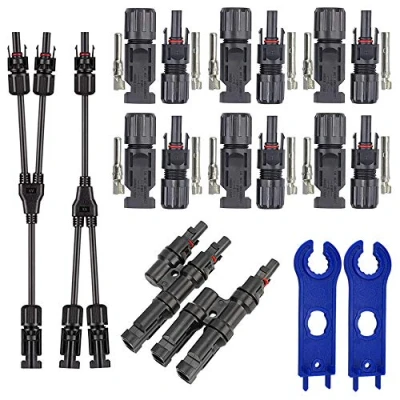 Afbeelding van FULARR® 18 stuks Professionele Solar Panel Kabel Connector Kit: 6 Paar Mannelijke Vrouwelijke 1 T Tak Y + Wrench