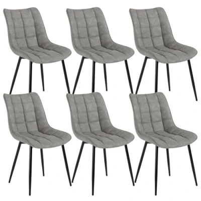 Afbeelding van WOLTU 6 x eetkamerstoelen, modern design, zitting van kunstleer, goed gevoerd, metalen frame, lichtbruin BH207HBR