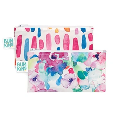 Afbeelding van Bumkins Herbruikbaar snackzakje Small (2 stuks) Watercolor &amp; Brush Strokes