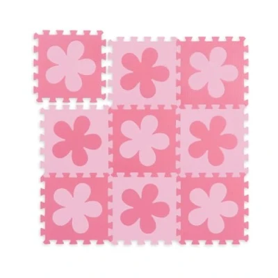 Afbeelding van Relaxdays speelmat foam puzzelmat baby puzzeltegels speeltegels bloemen speelkleed roze felroze