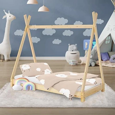Afbeelding van Kinderbed Tipi met lattenbodem 70x140 cm naturel hout ML Design
