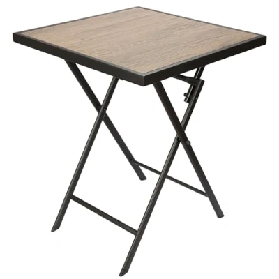 Afbeelding van BRUBAKER Tuintafel Bergamo 58 x cm Balkonbuis Weerbestendig Inklapbare bijzettafel van metaal met houtlook voor balkon en terras Bruin