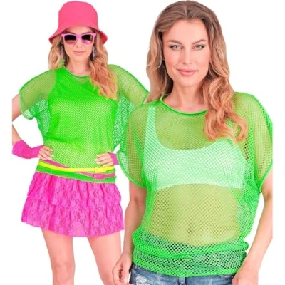 Afbeelding van Widmann Jaren 80 &amp; 90 Kostuum Visnet T Shirt Neon Groen Vrouw Large / XL Carnavalskleding Verkleedkleding