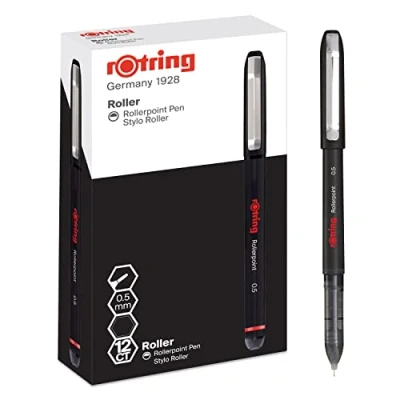 Afbeelding van rOtring rollerbalpen Naaldpunt (0,5 mm) rollerpunt voor schrijven met precisie Zwarte inkt 12 stuks