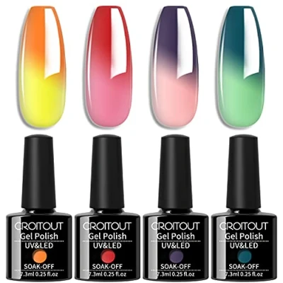 Afbeelding van Croitout 4WB 004 Set van 4 Shellac UV thermische gelnagellak, kleurverandering, meerkleurig, uitwisbaar, kameleon, 7,3 ml