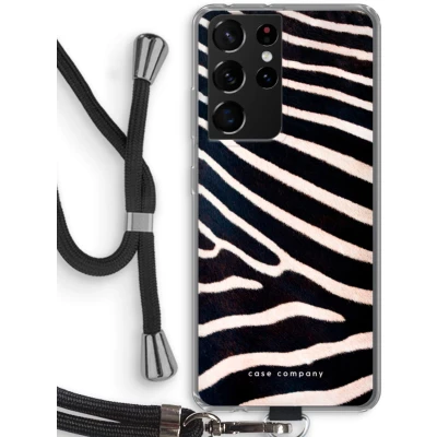 Afbeelding van hoesje met Koord geschikt voor Samsung Galaxy S21 Ultra Zebra Telefoonhoesje Zwart Bescherming aan alle Kanten en Over de Schermrand