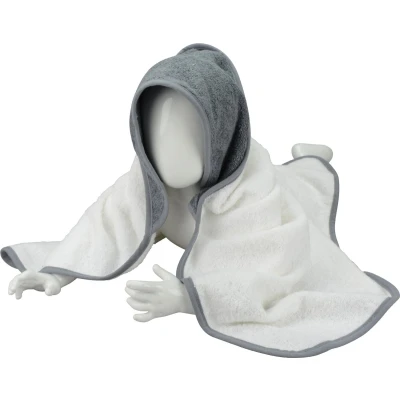 Afbeelding van ARTG® Babiezz Babycape Baby Badcape Kraamkado 75 x cm Wit Cape / Grijs Grijze Capuchon en Rand 100% Katoen WHITE ANTHRACITE GREY