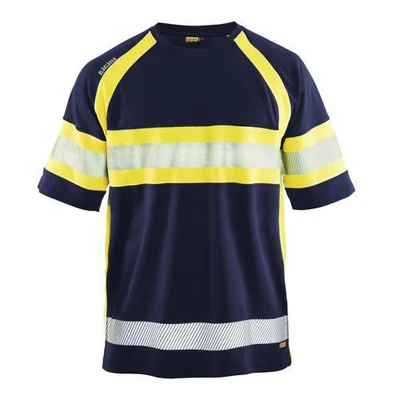 Image de T shirt haute visibilité marine/jaune fluorescent, matière respirante