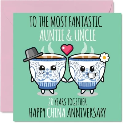 Afbeelding van Schattige Chinese verjaardagskaart voor tante en oom 20 jaar samen wenskaarten 20e huwelijksverjaardag tante, 145 mm x