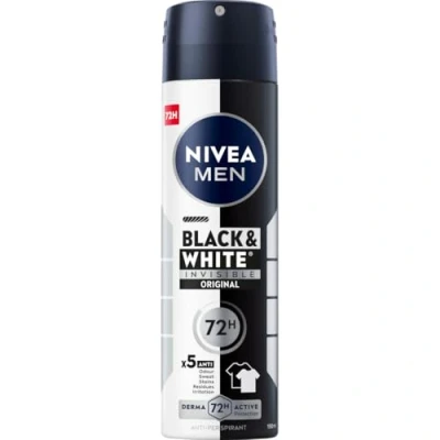 Afbeelding van Nivea Men Black&amp;white Invisible Original Antyperspirant Spray 150ml (m)