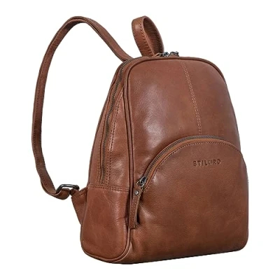 Afbeelding van STILORD &#039;Margot&#039; Kleine Rugzak voor dames, leer, dagrugzak, vintage, dagrugzak van diefstalbeveiliging, boodschappentas echt Toretto donkerbruin,