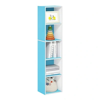 Afbeelding van Furinno Pasir Open boekenkast met 5 verdiepingen, lichtblauw/wit