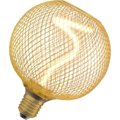 Afbeelding van OSRAM DECOR LED lamp met spiraalgloeidraad in metalen behuizing (bolvormig), loodvrij glas, warm wit comfortlicht (1800 K), 3,5 W / 170 lm, E27 fitting, dimbaar, 125 mm, lampbehuizing goud.