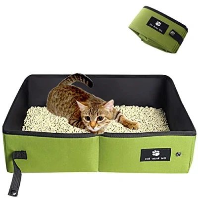 Afbeelding van Opvouwbare kattenbak, draagbaar, zacht, duurzaam en waterdicht, voor binnen, thuis, reizen, camping, groen, L, groot formaat, 45 x 35 cm