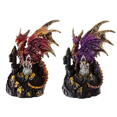 Afbeelding van Duistere Legenden Draak op Kasteel LED Kristal Beeldje Geïnspireerd door Middeleeuwse Mysteries en Geweldig Fantasie Object Fantastisch als Cadeau! (hxbxd) 19cm x 14cm 11,5cm