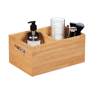 Afbeelding van Relaxdays Bamboe opbergdoos, stapelbaar, 2 vakken, bamboedoos zonder deksel, 14 x 30 20 cm (h b d), met handgrepen, naturel