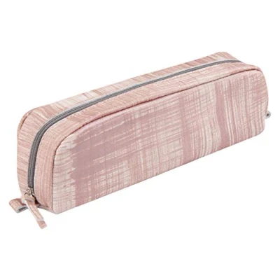 Afbeelding van Clairefontaine 8424C Rechthoekig etui, poederroze, geborsteld, 21 x 4 6 cm, van echt lamsleer, schoolbenodigdheden, etui met kleurpotloden, pennenhouder