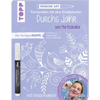 Afbeelding van Vorlagenmappe Fensterdeko mit dem Kreidemarker Durchs Jahr Pia Pedevilla. Inkl. Original von Kreul