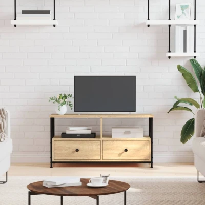 Afbeelding van vidaXL Tv meubel 90x33x45 cm bewerkt hout en ijzer sonoma eikenkleur