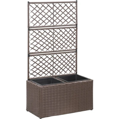 Afbeelding van Latwerkplantenbak verhoogd met potten 58x30x107 cm rattan bruin