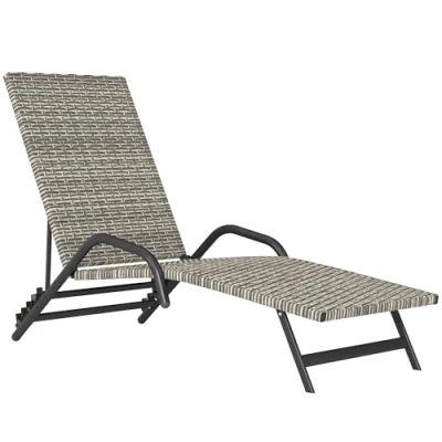 Afbeelding van Outsunny Enkele rotan ligstoel (eenvoudig) Gevlochten hars 156x62x96cm Bruin