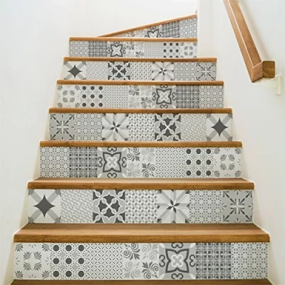 Afbeelding van zelfklevende stickers voor trap, tegels, trapstickers, stootkussen, tegelstickers, cementtegels, azulejos, 15 x 105 cm, 2 strips