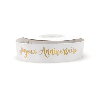 Afbeelding van OMISS Wit satijnen lint Happy Birthday decoratie voor verjaardag (wit satijn)