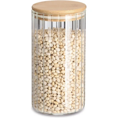 Afbeelding van Zeller Voorraad/bewaar pot Grooves hard glas transparant 800 ml bamboe deksel luchtdicht