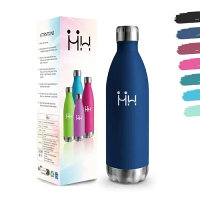 Afbeelding van Gourde 1000 ml sans BPA, en acier inoxydable 304, double paroi isolée sous vide, bouteille isotherme pour camping, bureau, salle de sport, randonnée Bleu foncé Anti fuite