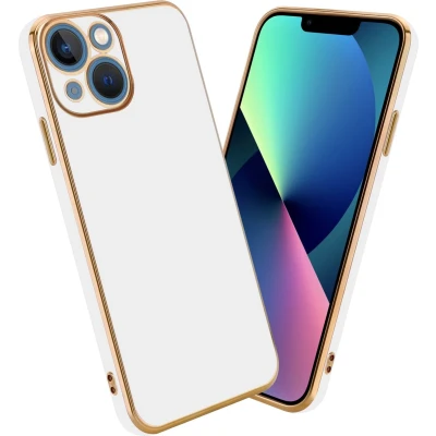 Afbeelding van Cadorabo Hoesje geschikt voor Apple iPhone 14 in Glossy Wit Goud Beschermhoes Case Cover van flexibel TPU silicone en met camerabescherming