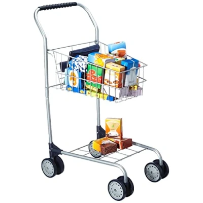 Image de Bayer design 75000s jeu d&#039;imitation commerçant chariot de supermarché avec différentes boîtes 58 cm