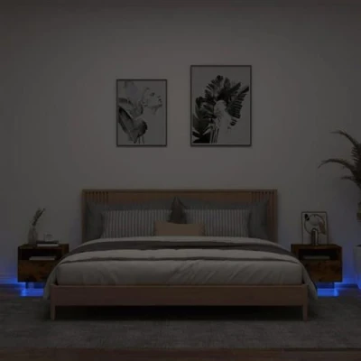 Afbeelding van Nachtkastjes met LED verlichting 2 st 40x39x37 cm gerookt eiken