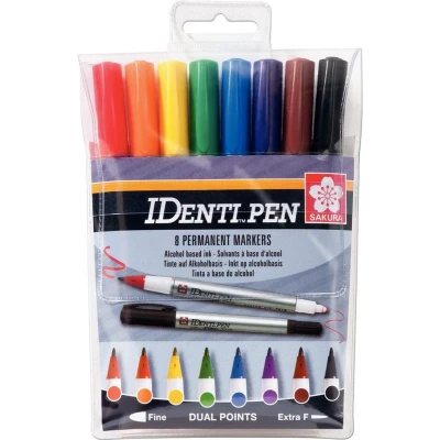 Afbeelding van Sakura merkstift IDenti Pen, etui van 8 stuks in geassorteerde kleuren permanent marker