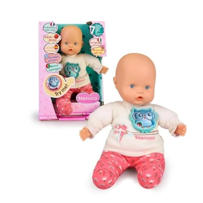 Afbeelding van NENUCO Interactieve babypop die 7 talen spreekt, met uilvormig mechanisme voor het veranderen van de taal, kan 35 verschillende zinnen uitspreken, meisjes en jongens vanaf 3 jaar, beroemd (NFN78000)