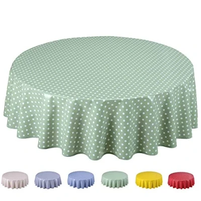 Afbeelding van Home Direct Tafelkleed van pvc, rond, 160 cm, kleine stippen, saliegroen