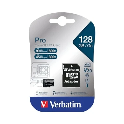 Image de Verbatim PRO Carte mémoire flash (adaptateur microSDXC vers SD inclus(e)) 128 Go Video Class V30 / UHS I U3 Class10 300x/600x